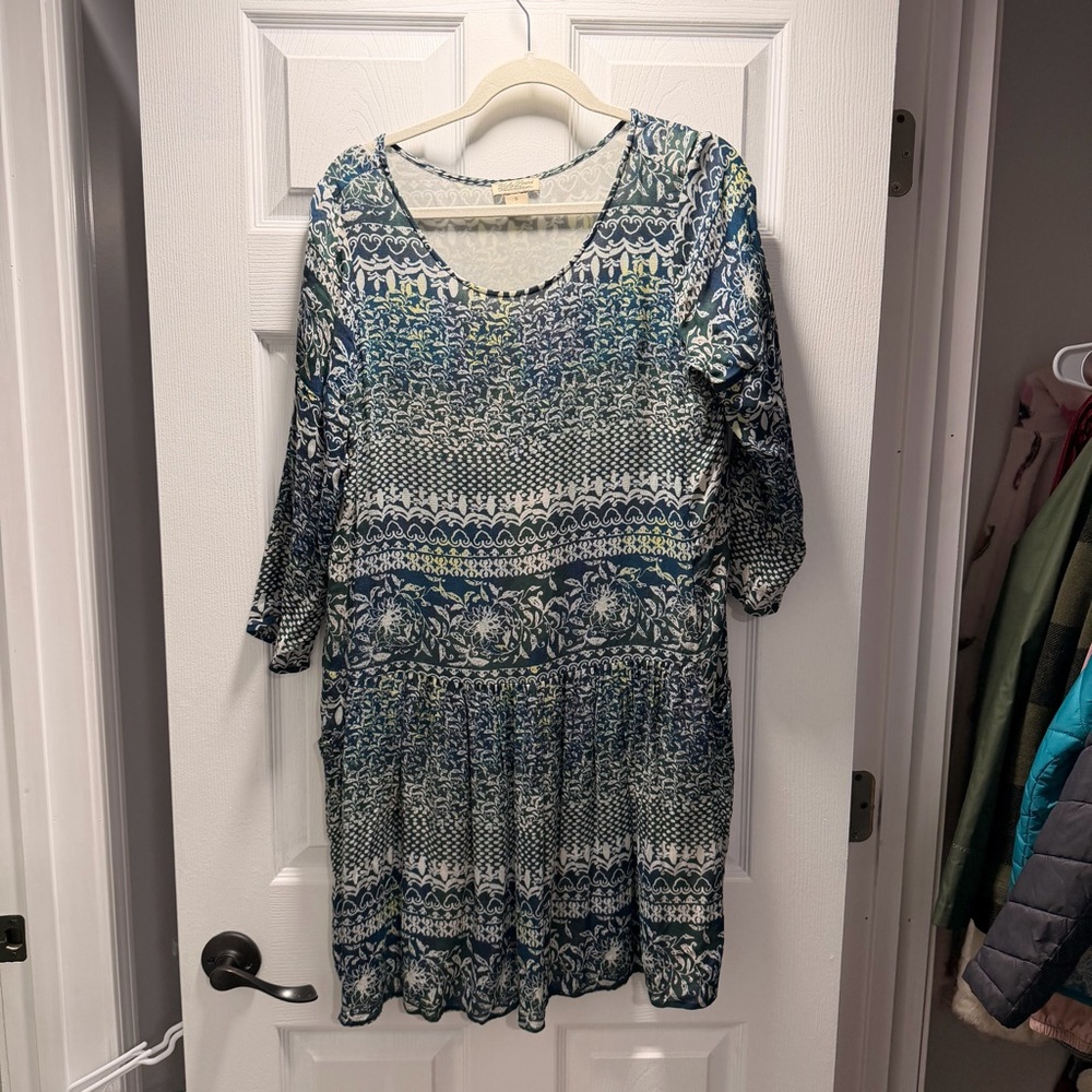 Lucky Brand Blue and Cream Patterned Shift Dress